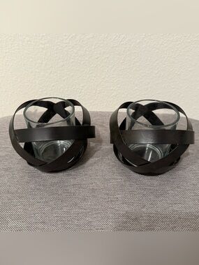 Black Orb Metal & Glass Candle Holders - Set of 2